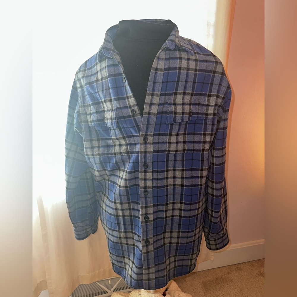 L.L. Bean Blue and Gray Plaid Flannel-Medium- Tall